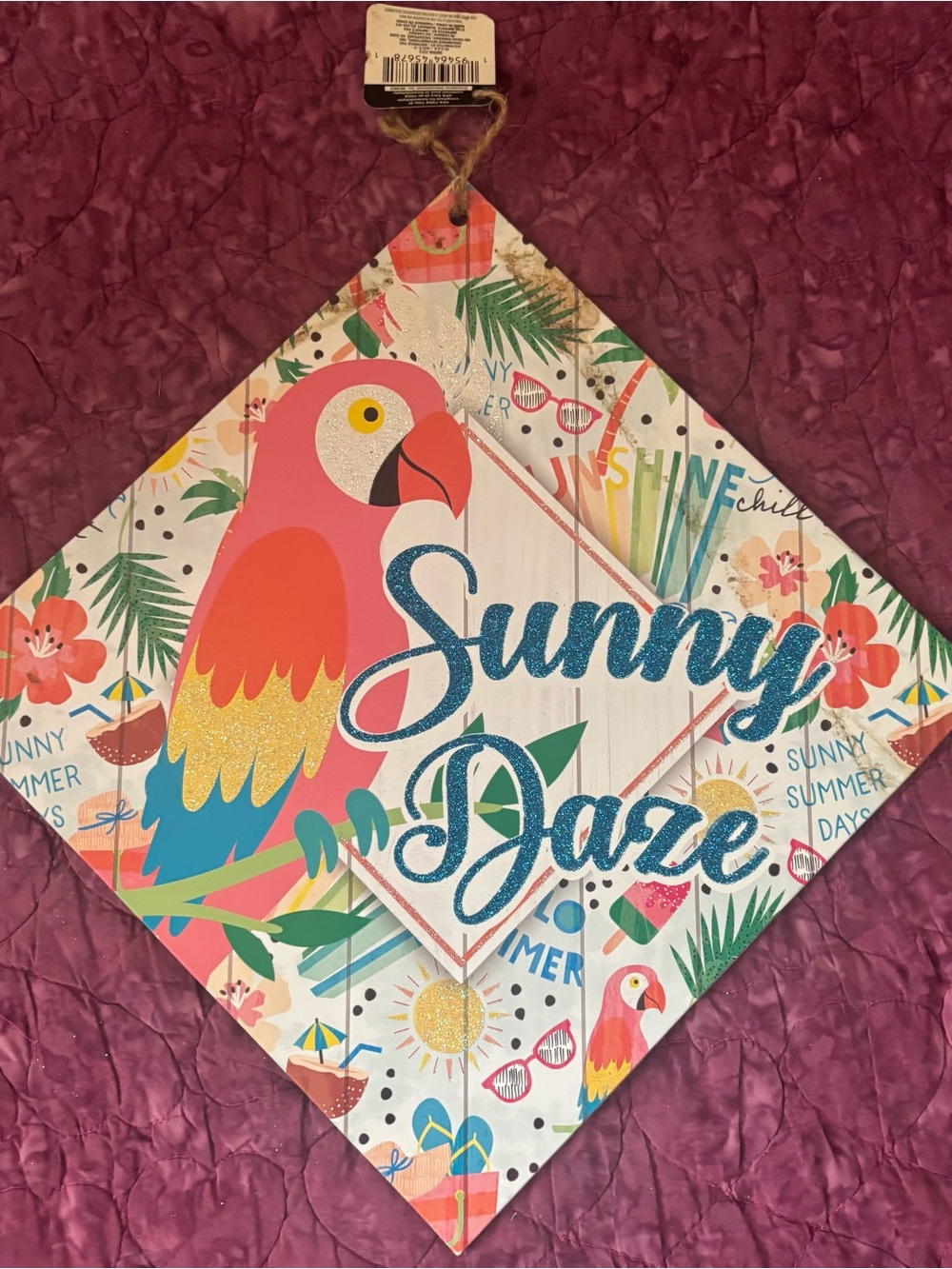 Sunny Daze Tropical Parrot Wall Sign Glittery